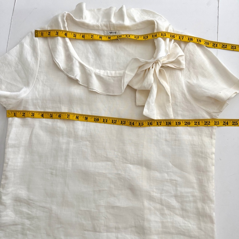 Tyler Boe Cream Linen Ruffle Collar Tunic Top Blouse Size XL Lagenlook Neutral - Picture 13 of 14